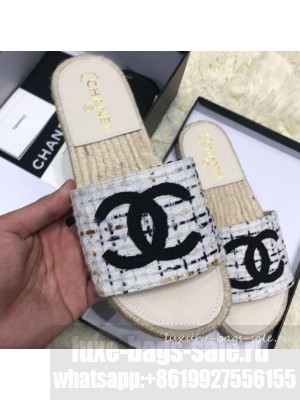 Chanel Tweed Mules Flat Slipper Sandals Espadrilles Gray 2019