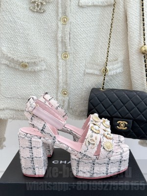 Chanel Tweed & Charm Platform Sandals 9cm G46423 Light Pink 2025