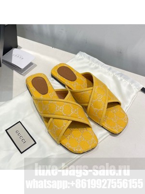 Gucci Silver Lamé Canvas Cross Slide Sandals Yellow 2021 Collection