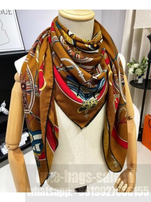 Hermes Women's Stately Wheels Scarf Brown