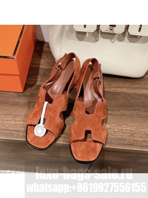 Hermes Women's Elbe 60 Sandal brown suede goatskin