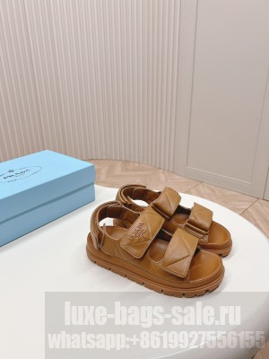 Prada Metal lettering logo Leather sandals 2024 Brown