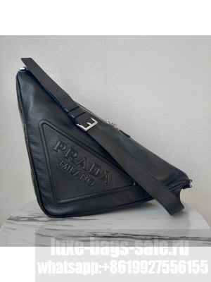 Prada Deer skin Leather Triangle shoulder bag 2VD012 black