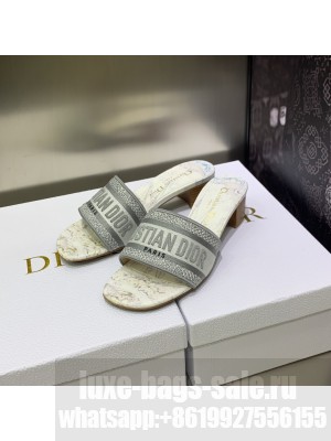 Dior Dway Heeled Slide Sandals 4cm in Cotton Embroidered 2023 Collection 035