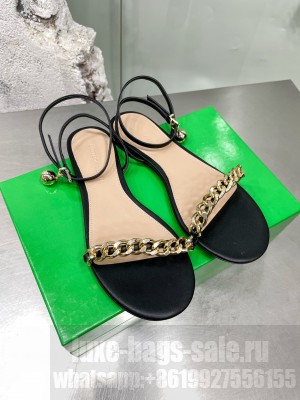 Bottega Veneta Dot Leather Chain Flats Sandals 2022 Collection black