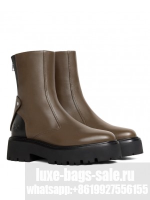 Celine Women's Bulky Boots With Back Zip And Triomphe In Calfskin Khaki