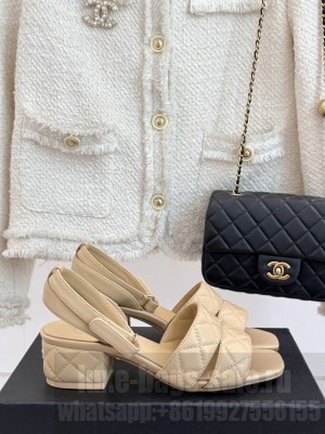 Chanel Quilted Lambskin Platform Sandals 5cm G46429 Beige 2025