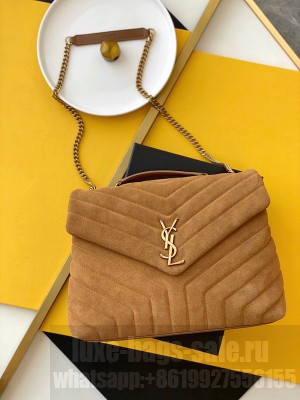 YSL Saint Laurent LouLou Medium Bag in Y-Quilted Suede 5749461 Cinnamon