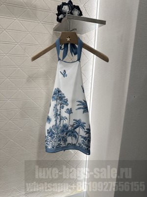 Christian Dior Dioriviera Halter White and Blue Toile de Jouy Palms Cotton and Silk Poplin