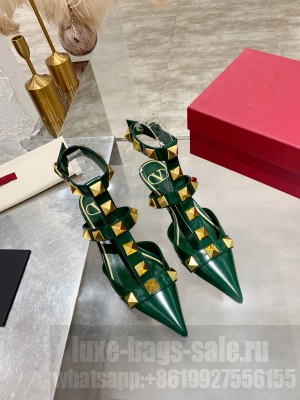 Valentino ROMAN STUD CALFSKIN PUMP 45MM GREEN