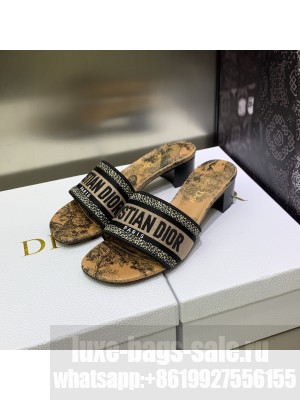 Dior Dway Heeled Slide Sandals 4cm in Cotton Embroidered 2023 Collection 033
