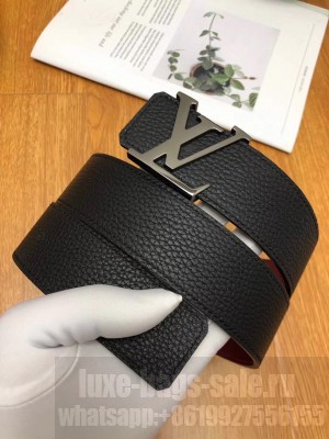 Louis Vuitton Grained Calfskin Reversible Belt 40mm Black/Burgundy/Silver Grey 03 2019 Collection