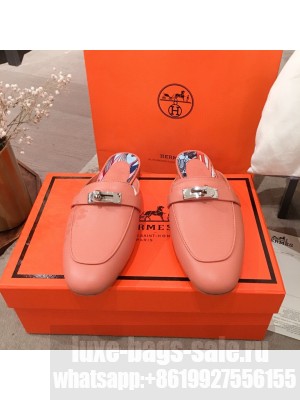 Hermes Classic Kelly Calfskin Flat Mules Orange 2020 Collection
