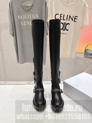 Christian Dior D-Fight Thigh Boot Black Calfskin and Leather-Effect Stretch Material