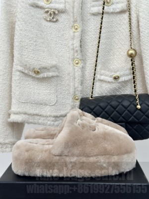 Chanel Wool Platform Slide Mules 2024 Grey