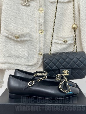 Chanel Women's Chain Around And Bow Mary Jane Flat Black 2024
