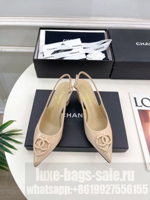Chanel Patent Calfskin Slingback Pumps 5cm with CC Heart Nude 2025 G46072 