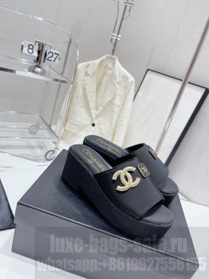 Chanel Tweed 5cm Platform Slide Sandals 2023 Mlue 012