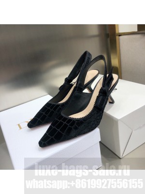 Dior J'Adior Slingback Pumps 6.5cm in Black Crocodile-Effect Embroidered Velvet 2021 Collection