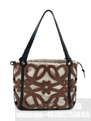 Loewe Small Anagram Cut-out Tote In Calfskin Coffee