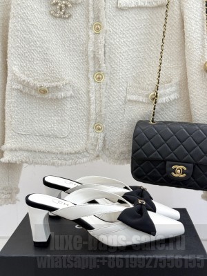 Chanel Lambskin Heel Mules with Bow White 2025