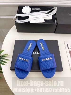 Chanel Quilting lambskin Logo slides blue 2025