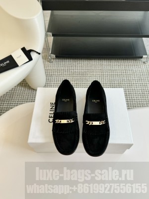 CELINE LUCO LOAFER WITH FRINGES IN SUEDE CALFSKIN BLACK