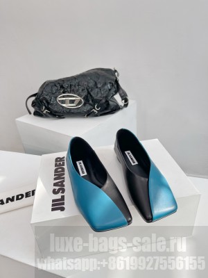 JIL SANDER Lambskin Square Toe Flat Blue Black