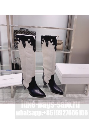 Isabel Marant Suede & Calfskin High Boots 2021 Collection ,Black/White