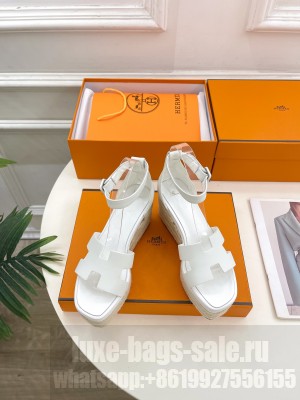 Hermes Elda Espadrille Calfskin Sandal White