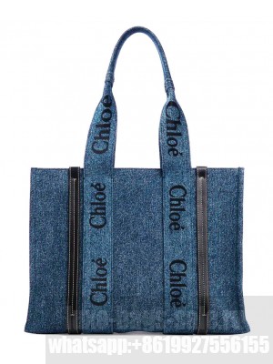 Chloe Medium Woody Tote Bag Blue