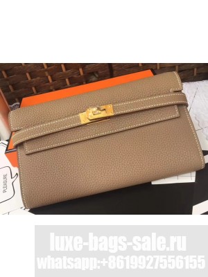 Hermes Kelly Handmade Wallet in Clemence Leather Light Grey