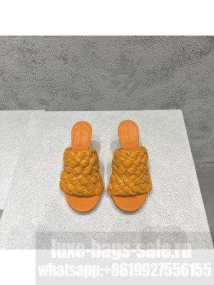 BOTTEGA VENETA Dot Wave 9cm Lambskin Intreccio pleated leather Mules Sandals Orange 2022 Collection