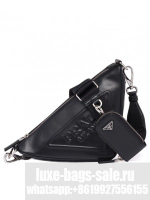 Prada Leather Triangle shoulder bag 1BH190 Black
