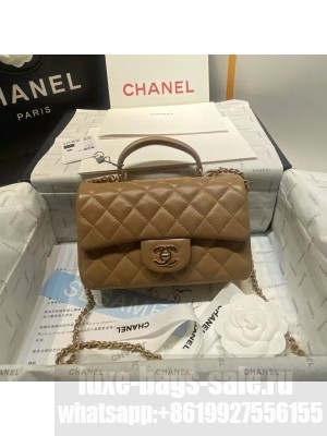 Chanel CF Top Handle mini flap bag Sheepskin Leather AS2431 Brown