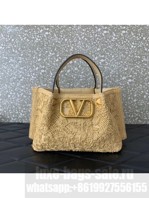 VALENTINO Small RAFFIA MACRAME Shoulder Bag 0220S Apricot