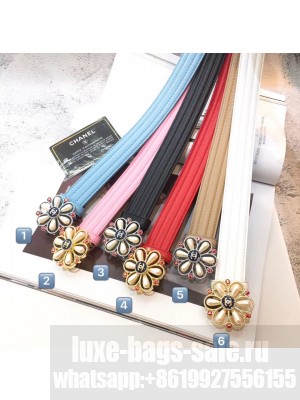 Chanel Width 3cm Pearl Flower Buckle Leather Belt