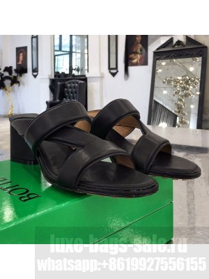 Bottega Veneta Band Calfskin Heel 5cm Sandals Black  2021 Collection 02