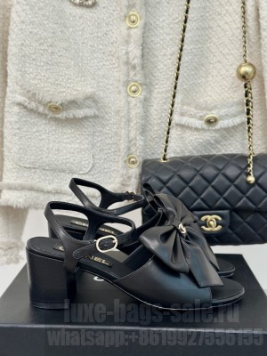 Chanel Lambskin 6cm Bow Sandals G45812 Black 2024