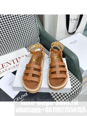 CELINE CLEA TRIOMPHE GLADIATOR SANDAL IN CALFSKIN BROWN