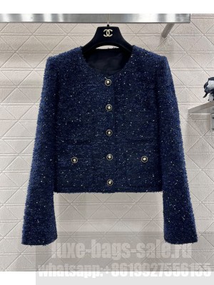 Chanel Women's Sequin Embellished Jacket Dark Blue