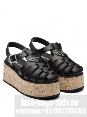 Prada Women's Rubber Wedge Platform Sandals Black