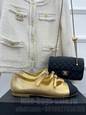 Chanel Women's Mary Janes Lambskin Flat Sandals with Double Buckle Gold 2023 Collection