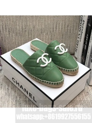 Chanel Quilted Lambskin Flat Espadrilles Green Spring/Summer 2021 Collection