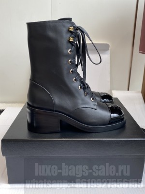 Chanel Calfskin Lace-Up Black Shoes