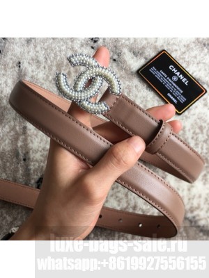 Chanel CC Pearls Belt 25mm Width Taupe
