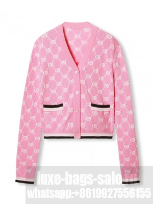Gucci Women's Cotton Cardigan With GG Intarsia Pink