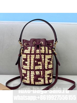 Fendi Raffia Mon Tresor Mini Bucket Bag Burgundy  2021 Collection