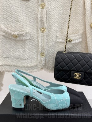 Chanel Slingback 7cm Suede Goatskin & Grosgrain Blue G31318 2025