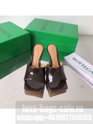 Bottega Veneta Stretch Patent Leather 9cm Mule Slide Coffee Sandals 2022 Collection